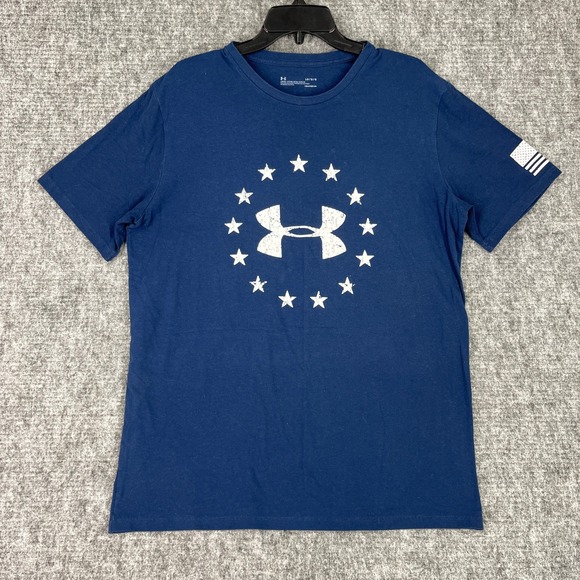 Under Armour Shirt Mens L Loose Heatgear Freedom USA Flag Patriotic Athletic - Picture 1 of 7